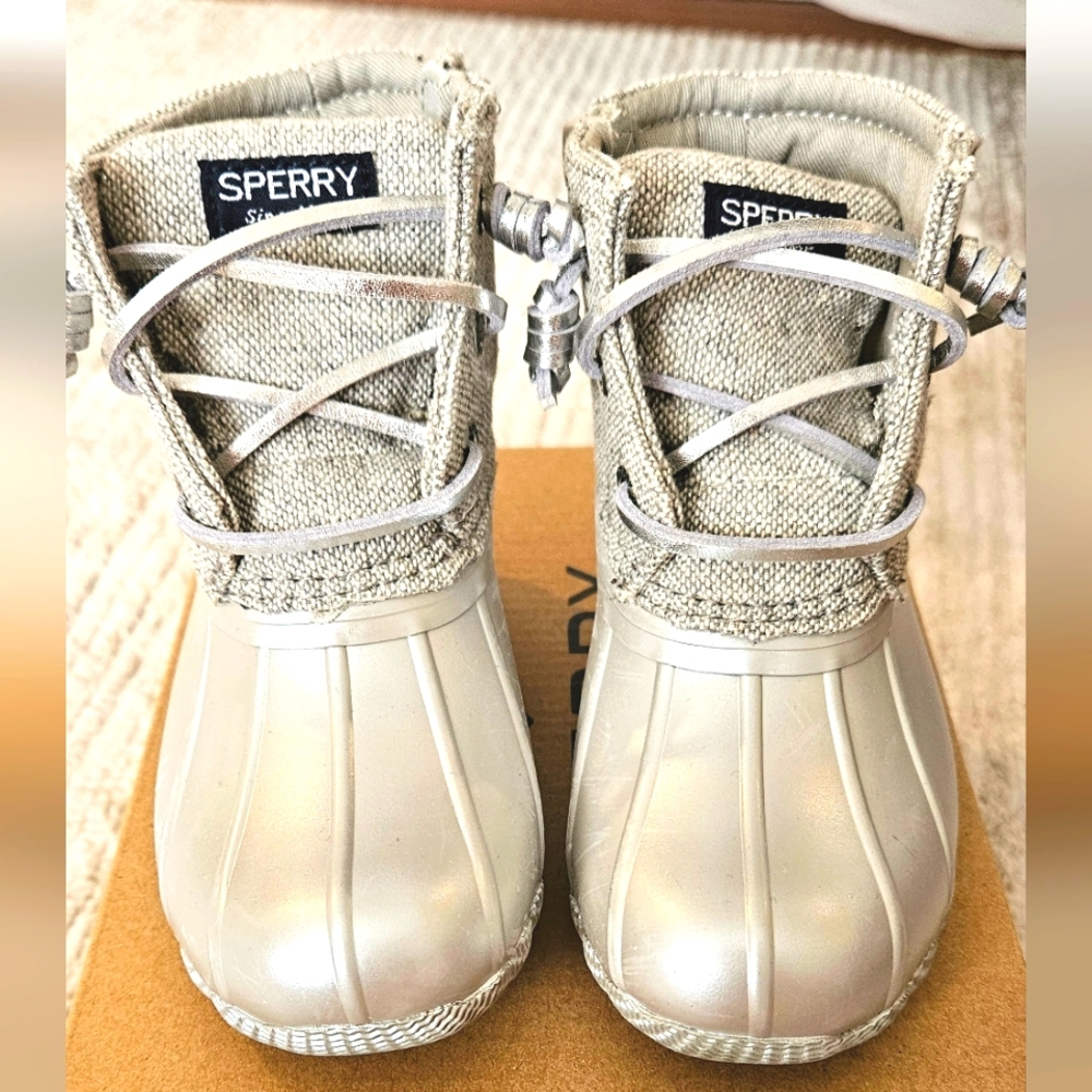 Sperry Girls 8M Saltwater/Grey Duck Boots